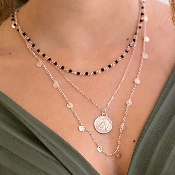 3/$25⚡️layered sequin coin angel beaded necklace - Picture 2 of 9